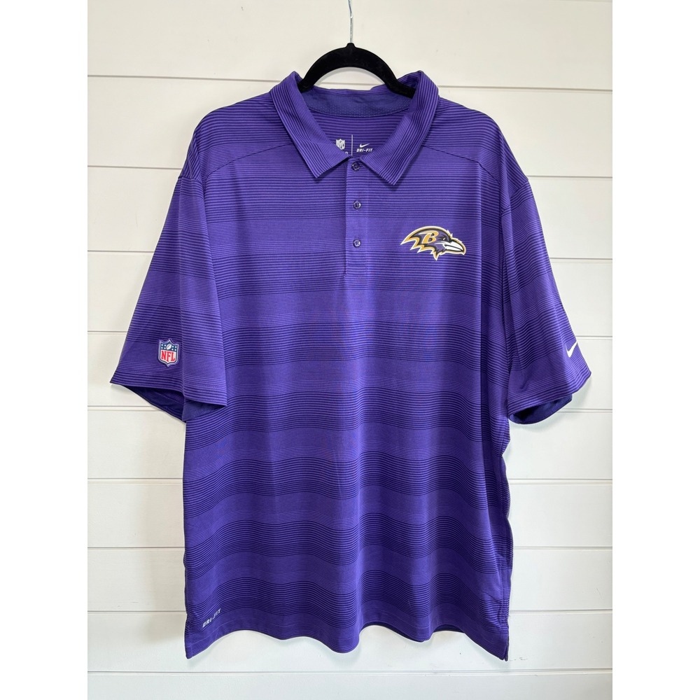 Nike NFL Baltimore Ravens Dri-FIT Polo Shirt Mens XXL Purple Striped Onfield